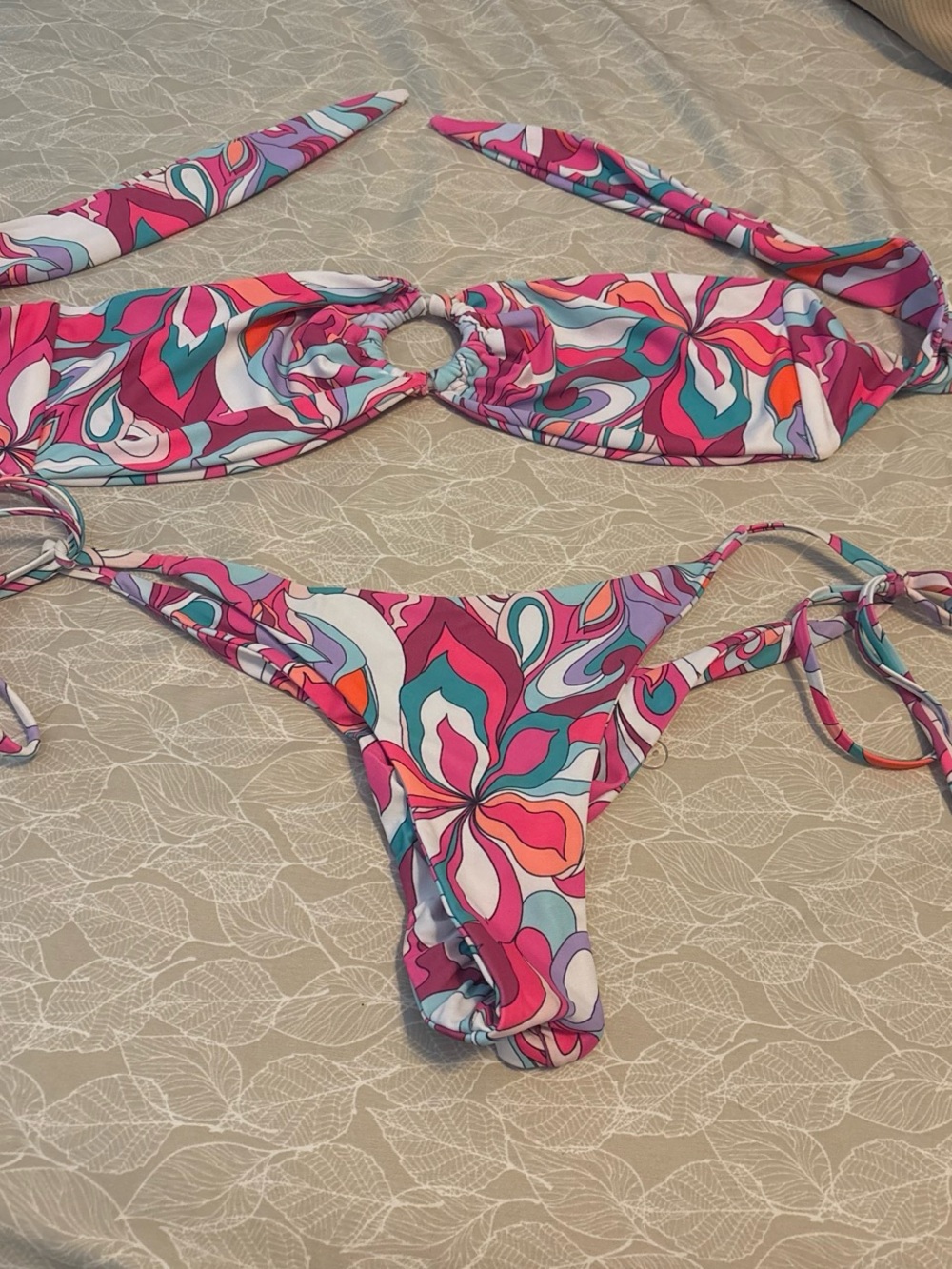 NWOT Tie-Side Women's Bikini Set in Pink Multi Floral